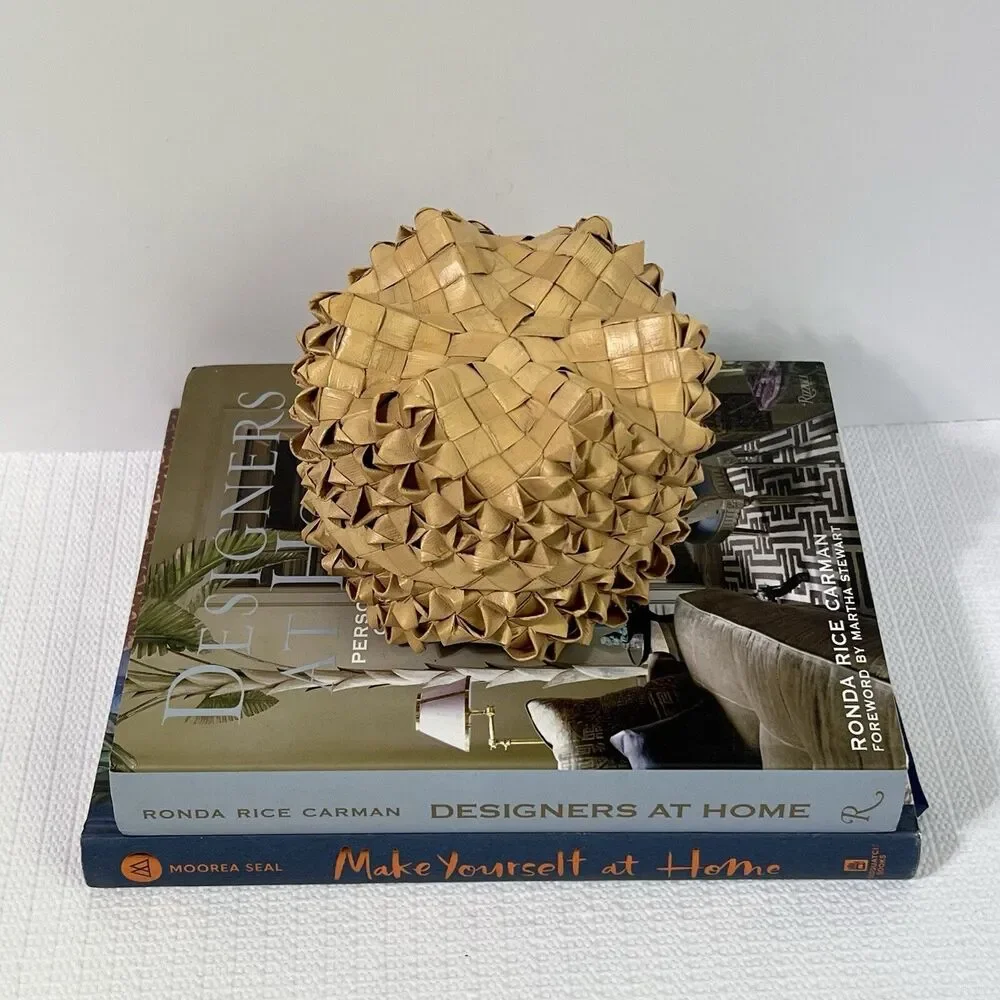 Vintage Porcupine Weave 6 Point Star Basket With Lid Handwoven Hawaiian Lauhala